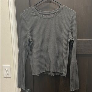 American Eagle Outfitters Charcoal Ribbed Long Sleeve Tee